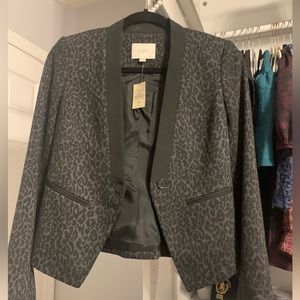NWT Ann Taylor Loft Leopard print black and grey jacket blazer size 00 petite.